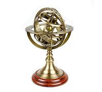 UK GIFT Boule en Laiton Antique Vintage Armillaire avec Base en Bois pour décoration de Table