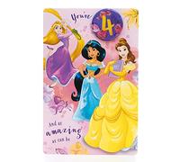 UK Greetings Carte d'anniversaire Disney 4 ans pour elle/fille | Cadeau d'anniversaire | Pour elle, fille, femme | Motif princesse avec Raiponce, Jasmine et Belle | Avec enveloppe | 143 x 216 mm