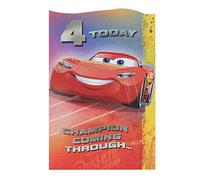UK Greetings Carte d'anniversaire Disney 4 ans pour lui/garçon | Cadeau d'anniversaire | Lui, garçon, homme | Motif Cars avec Flash McQueen | Avec enveloppe | 155 x 235 mm
