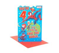 UK Greetings Carte d'anniversaire Marvel 4 ans pour lui/garçon | Cadeau d'anniversaire | Lui, garçon, homme | Design pop-up | Avec enveloppe | 155 x 235 mm