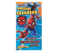 UK Greetings Carte d'anniversaire Marvel Spider-Man pour petit-fils | Cadeaux d'anniversaire | Lui, garçon, homme | Avec badge et enveloppe | 127 x 235 mm