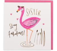 Uk Greetings Carte D'anniversaire « Stay Fabulous Sister » - Cadeau D'anniversaire - Pour Elle, Fille, Femme - Motif Flamant Rose - Avec Enveloppe - 165 X 165 Mm