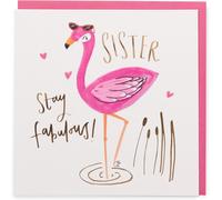 Uk Greetings Carte D'anniversaire « Stay Fabulous Sister » - Cadeau D'anniversaire - Pour Elle, Fille, Femme - Motif Flamant Rose - Avec Enveloppe - 165 X 165 Mm