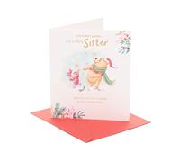 UK Greetings Carte de Noël Disney Winnie l'ourson pour sœur | Cadeaux de Noël | elle, filles, femmes | Winnie l'ourson et Porcinet | Avec enveloppe | 18,4 x 15,9 cm