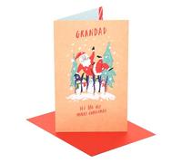 UK Greetings Carte de Noël pour grand-père | Cadeaux de Noël | Lui, garçons, hommes | Groupe de pingouins tenant le Père Noël dans une scène de neige | Avec enveloppe | 18,4 x 12,1 cm