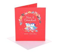 UK Greetings Carte de Noël pour grand-père et grand-père | Cadeaux de Noël | elle/lui | Hiboux en couronne | Avec enveloppe | 18,4 x 15,9 cm