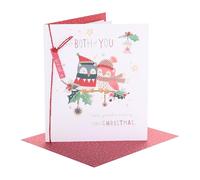 UK Greetings Carte de Noël pour vous deux | Cadeaux de Noël | Elle/Lui | Hiboux assis sur une branche | Avec enveloppe | 18,4 x 15,9 cm
