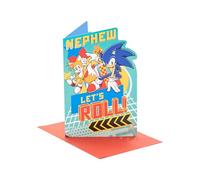 UK Greetings Carte Sonic le hérisson pour neveu | Cadeau d'anniversaire | Lui, garçon, homme | Motif Let's Roll | Avec enveloppe | 13,7 x 21 cm