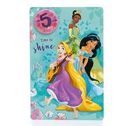 UK Greetings Disney Carte d'anniversaire 5 ans avec enveloppe Motif princesse Raiponce, Tiana et Jasmin
