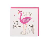 UK Greetings Kindred Carte d'anniversaire « Stay Fabulous Sister » - Cadeau d'anniversaire - Pour elle, fille, femme - Motif flamant rose - Avec enveloppe - 165 x 165 mm
