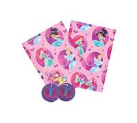 UK Greetings Lot de 2 rouleaux de papier cadeau et étiquettes multicolores Princesses Disney - Pour anniversaire, mariage, fête des mères - 180 x 250 x 5 mm