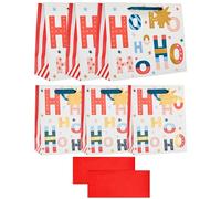 UK Greetings Lot de 3 sacs cadeaux de Noël grands et 3 moyens et 10 feuilles de papier de soie rouge - Motif Ho