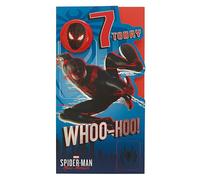 UK Greetings Marvel Carte d'anniversaire 7 ans pour lui/garçon avec enveloppe - Motif badge - Avec Spider-Man