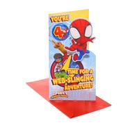 UK Greetings Marvel Spidey and His Amazing Friends Carte de 4e anniversaire pour lui/garçon | Cadeaux d'anniversaire | Lui, garçon, homme | Motif Spiderman | Avec badge et enveloppe | 127 x 235 mm