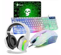 UK Layout 4-en-1 Gaming Keyboard and Mouse Sets Clavier de Jeu USB rétro-éclairé Arc-en-Ciel + 2400DPI 6 Boutons Optique Rainbow LED Souris de Jeu USB + Casque de Jeu + Tapis de Souris pour PC