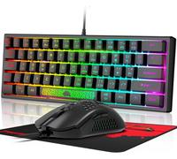 Uk Layout Wired Peigne 62 Touches Clavier De Jeu Rgb Rainbow Light Sculpture Laser 10 Chroma Rgb 12000Dpi Silent Respirant Honeycomb Shell Mouse + Tapis De Souris Pour Pc Gamer (Black)