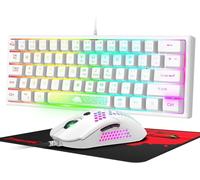 UK Layout Wired Peigne 62 Touches Clavier De Jeu RGB Rainbow Light Sculpture Laser 10 Chroma RGB 12000DPI Silent Respirant Honeycomb Shell Mouse + Tapis De Souris pour PC Gamer (White)