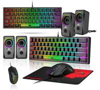Uk Layout Wired Peigne 62 Touches Clavier De Jeu Rgb Rainbow Light Sculpture Laser 10 Chroma Rgb 12000Dpi Silent Respirant Honeycomb Shell Mouse + Tapis De Souris Pour Pc Gamer (Black 4 In 1)