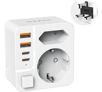 UK Plug Adapter, 6 in 1 Travel Adapter France/Europe to UK with 2 USB C and 2 Type A,Type G Adapter for UK Ireland,Malaysia,Singapore,HK,Dubai,Malta (White)