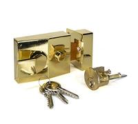 UK Security Supplies Verrou de nuit à pêne dormant Finition laiton poli 60 mm Serrure à cylindre à jante fournie avec 3 clés Serrure de porte extérieure pour porte avant et arrière
