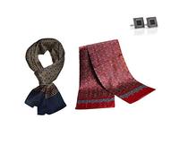 UK_Stone Foulard pour homme, 100 % soie, motif vintage, écharpe en soie, pour homme, Lot de 2 boutons de manchette, taille unique