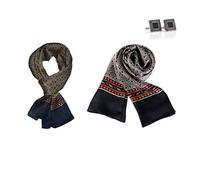 UK_Stone Foulard pour homme, 100 % soie, motif vintage, écharpe en soie, pour homme, Lot de 2 paires de boutons de manchette, taille unique