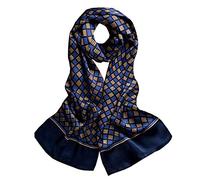 UK_Stone Foulard pour homme, 100 % soie, motif vintage, écharpe en soie, pour homme, pied-de-poule à carreaux bleu foncé, taille unique