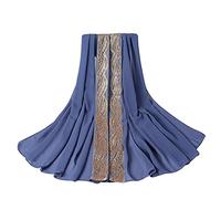UK_Stone Mesdames en mousseline de soie solide couleur musulman Hijab Headscarf Islamique Hijab écharpe indienne Turban chapeaux Turban Cap avec motif Champagne (Bleu Gris)