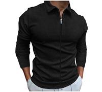 Uk T-shirt de sport de course confortable en nid d'abeille pour homme, léger et respirant, fermeture à glissière, manches longues, coupe régulière, top pour activités de plein air, Noir , XXXL