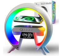 UK Technology 【2025 Model】 Lampe De Charge Sans Fil, Lampe De Réveil, Veilleuse RVB Multifonctionnelle, Station De Charge Sans Fil, Haut-Parleur Bluetooth, Réveil Numérique Pour Chambre