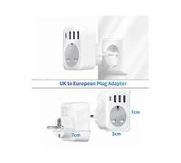 UK to European Plug Adapter Grounded Europe Travel Adapter with 3 USB + Type C