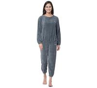 Ukal Combinaison de nuit d'hiver pour femme - Vêtement de nuit en fourrure chaude pour filles - Ensemble de pyjama pour femme - Haut à manches longues et pantalon de pyjama - Coupe droite - Col rond,