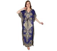 Ukal Kimono, caftan surdimensionné pour femme, tunique caftan, chemise de nuit, vêtements de nuit, robe de maison, taille unique, Bleu, taille unique