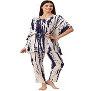 Ukal Rayonne Casual Wear Femmes Tie Dye Kaftan Palazzo Ensemble de nuit - Manches larges - Col rond, Bleu foncé, 42