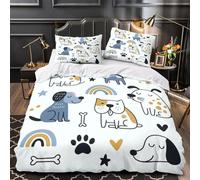 UKAWEGKKD Illustrations de Chiens Mignons 3D Imprimé Drap de Couette Microfibre hypoallergénique Dessin animé de l'enfance Housse de Couette 2 taies Lavable Machine déco Chambre ado Double（200x200cm）