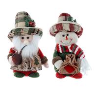 Ukbzxcmws Lot de 2 poupées en peluche vintage à carreaux Père Noël et bonhomme de neige Figurines de collection Décorations de Noël Festivals Ornements
