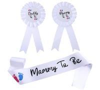 UKCOCO 1 écharpe blanche « Future maman » avec broche « Futur papa » pour | Kit d'écharpe et de badge pour révélation du sexe, accessoires pour futurs papa et maman, fermeture facile, élégant