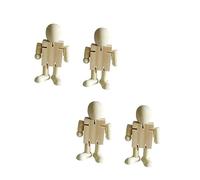 UKCOCO 1 Jeu Set De Marionnettes Bois À Peindre Jouets Artisanaux Bois Massif avec Articulations Mobiles par Corde Élastique Décorations DIY pour Maison 4 Pièces