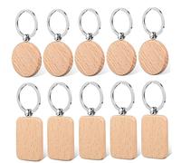 UKCOCO 10 pièces Lot de Porte Clés Vierges Formes Ronde et Rectangulaire et Personnalisables pour Gravure et Bricolage