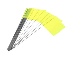 UKCOCO 100 Pièces Drapeaux de Signalisation au Sol Jaunes en Acier et Pvc | Portables, Insertion Facile Sable et Terre Meuble, Espace D'écriture, Usage Travaux Municipaux