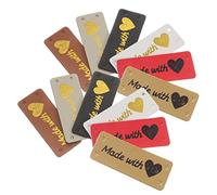 UKCOCO 100 pièces Étiquettes Cuir PU pour Vêtements DIY Étiquettes Made With Love pour Tricot Couture et Décoration Jaunes Blanches Chocolat pour Jeans Sacs Chapeaux et Plus