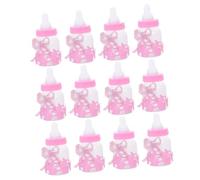 UKCOCO 12 pièces Boîtes à Dragées Biberon Plastique avec Décor Cristal Ours et Rubans pour Fête Cadeau Bonbons Shower Boîte Dragée Shower Rose