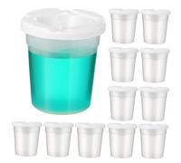 UKCOCO 12 Pièces Lot de Gobelets avec Couvercles Pots Déversement pour Peinture Garçon Fille Contenants Réutilisables pour Acrylique et Aquarelle Capacité pour Atelier Créatif Scolaire