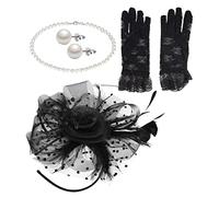 UKCOCO 1Ensemble Chapeau Fascinator avec Voile Collier de Perles Boucles Oreilles et Dentelle pour Femmes Accessoire Élégant pour Tea Party et Mariage