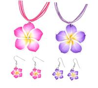 UKCOCO 2 ensembles Bijoux Fleurs de Plumeria pour Femme Collier et Boucles Oreilles Thème Hawaïen Rose pour Fête Luau Mariage et Événements Tropicaux