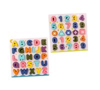 UKCOCO 2 Ensembles Jeu Éducatif de Blocs Bois Alphabet et Chiffres pour Garçon Fille Puzzle Bois pour Apprentissage Précoce de Reconnaissance des Lettres pour Garçons et Filles
