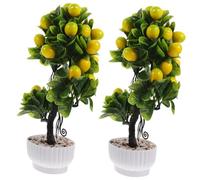 UKCOCO 2 pièces Arbre Citronnier Artificiel Pot Décoratif Réaliste sans Entretien pour Salon Bureau Cuisine Plante Artificielle et