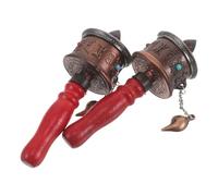 UKCOCO 2 Pièces Boîte à Prières Tibétaine Rouge en Plastique et Métal, Portable et Légère, Décor Spirituel Bouddhiste Traditionnel pour Rituels de Prière