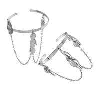 UKCOCO 2 pièces Bracelet Manchette Femme Chaîne et et Confortable Jonc Ouvert pour Bras Décoratif Élégant pour Dames Lot de Argentées