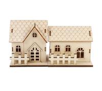 UKCOCO 2 Pièces Chalets en Rondins Lumineux de Noël en Bois pour Bureau | Décoration de Table Créative, Usage Intérieur en Centre Commercial, Teinte Kaki, Forme Maison